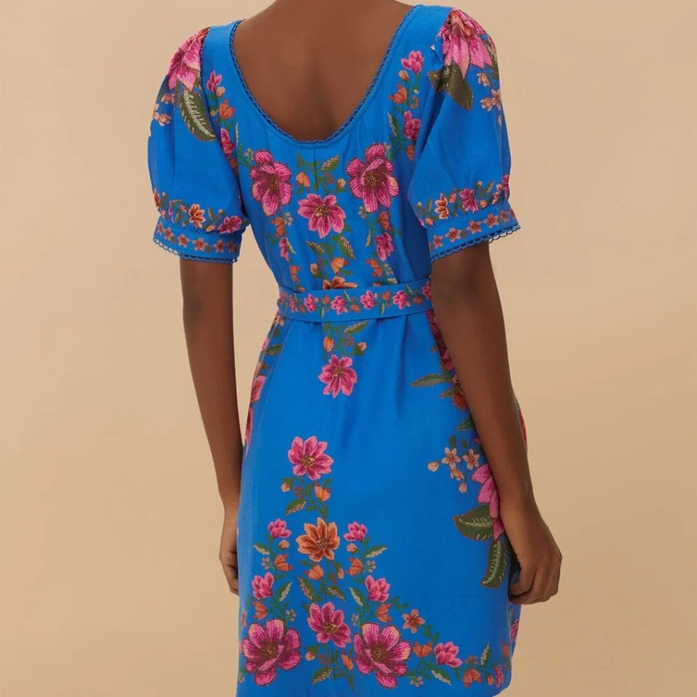 Farm Rio Blue Summer Fruit Scarf Mini Dress - Picture 6 of 7